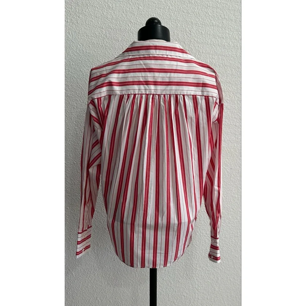 Anthropologie Harshman Woman’s COOPER Button up SHIRT Medium Red White striped - Picture 3 of 6